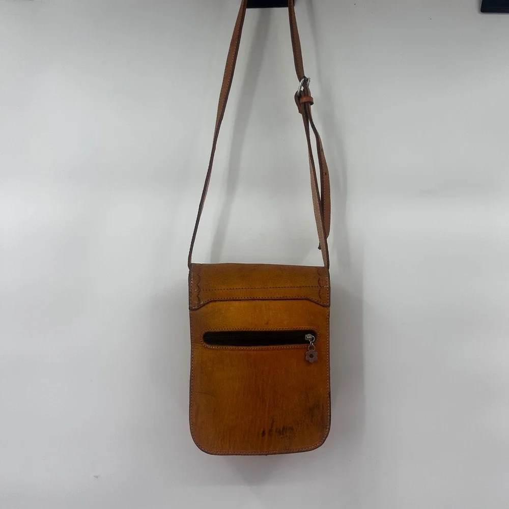 Hand Tooled‎ Leather Crossbody Messenger Bag Rustic Boho Vintage Style